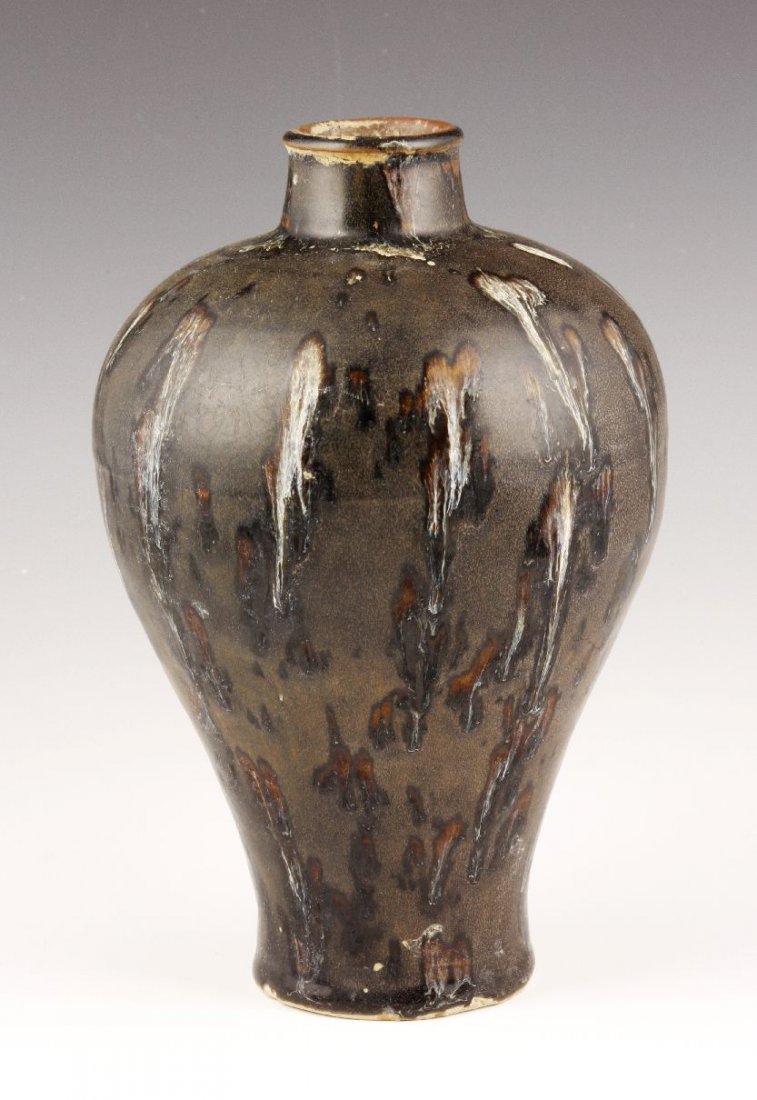 Jian Ware Mei Vase: Mei vase, China, Jian ware, black with white striations, 8 1/2"h.