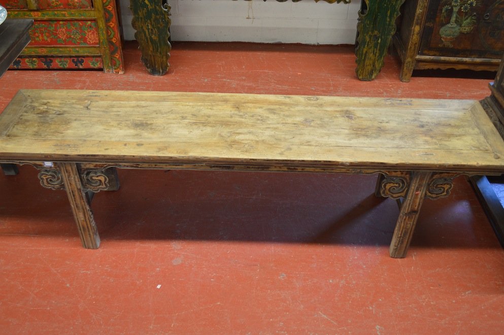 Carved Zitan Wood Altar Table: Carved Zitan Wood Altar Table 59.5\" x 19.5\" x 32\". Good condition. No major wear or damage.
