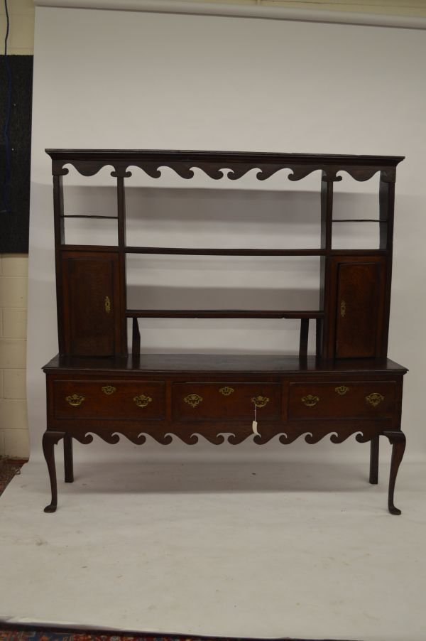 Early 18th century Coulltry Queene Anne sideboard with: Early 18th century Coulltry Queene Anne sideboard with wave form skirt wrapped gallery