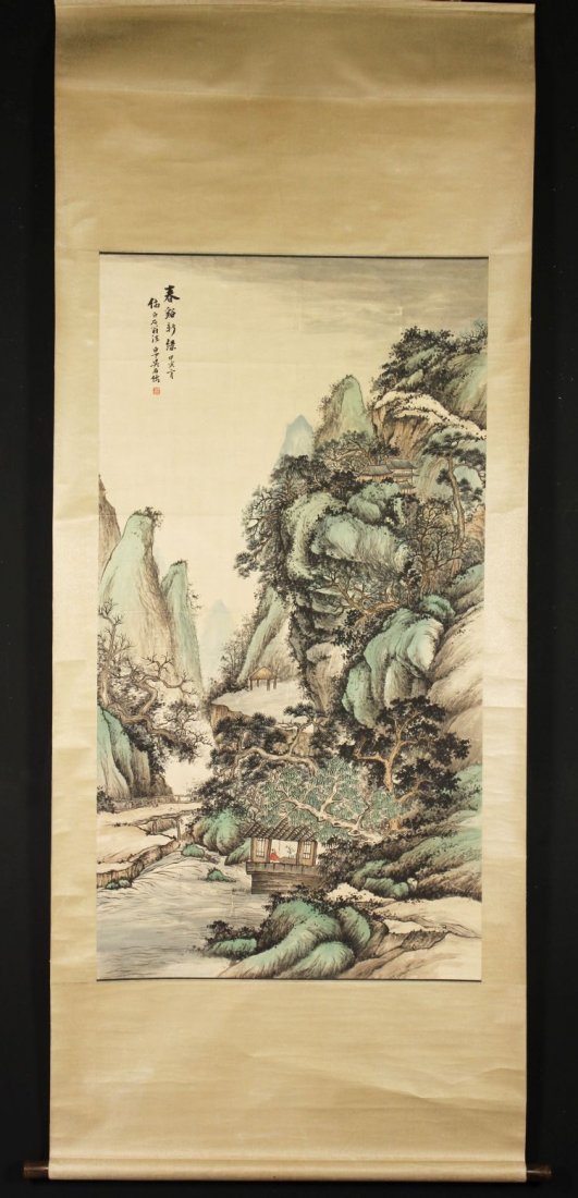 Chinese Watercolor Painting: Large blue and white porcelain brush washer, China, 19th century, decorated with melons on vines and butterflies, 8"h.
