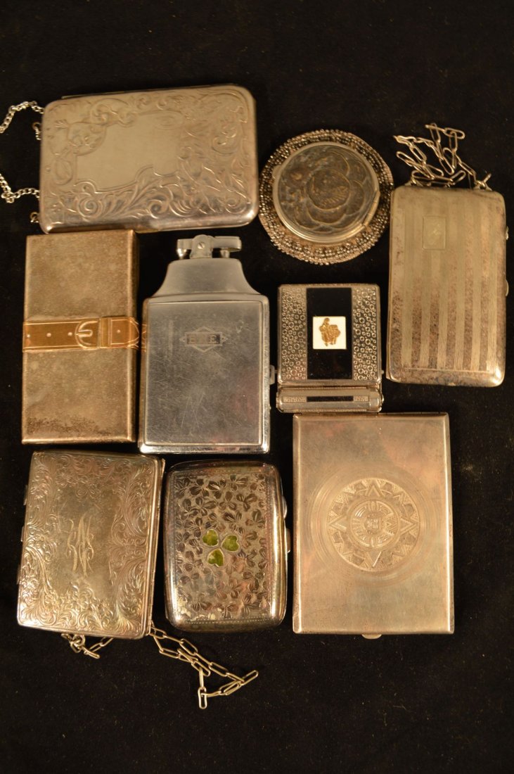 9 VINTAGE COMPACTS SILVERPLATE AND STERNING: 9 VINTAGE COMPACTS SILVERPLATE AND STERNING