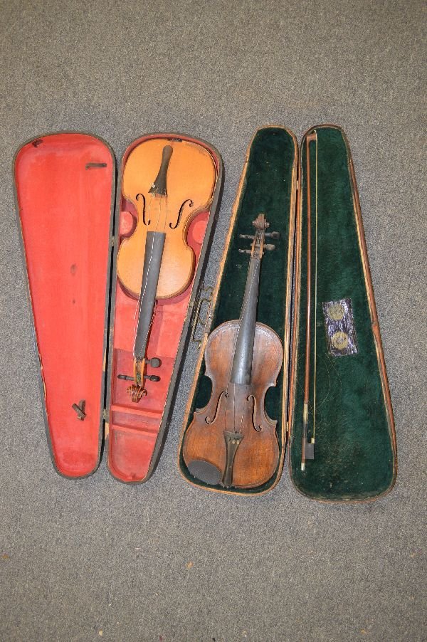 2 ANTIQUE VIOLINS; 1 CHASE.F.BAKER, 1 19TH CENT VIOLIN: 2 ANTIQUE VIOLINS; 1 CHASE.F.BAKER, 1 19TH CENT VIOLIN