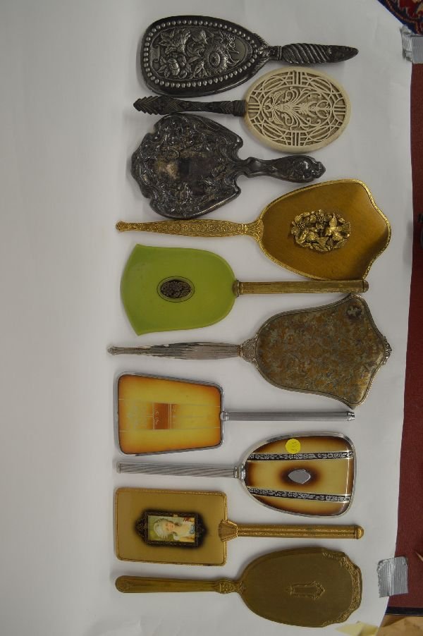 10 VARIED HAND MIRRORS; SILVER PLATE, ENAMEL, ETC: 10 VARIED HAND MIRRORS; SILVER PLATE, ENAMEL, ETC 13"x5"&smaller
