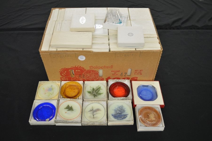 100 + PAIRPOINT AND FENTON CUP PLATES IN ORIGINAL BOXES: 100 + PAIRPOINT AND FENTON CUP PLATES IN ORIGINAL BOXES