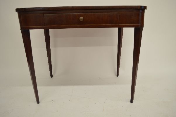 LINE INLAID MAHOGANY HEPPLEWHITE 19TH CENT CONSOLE: LINE INLAID MAHOGANY HEPPLEWHITE 19TH CENT CONSOLE TABLE 30"x37"x26"