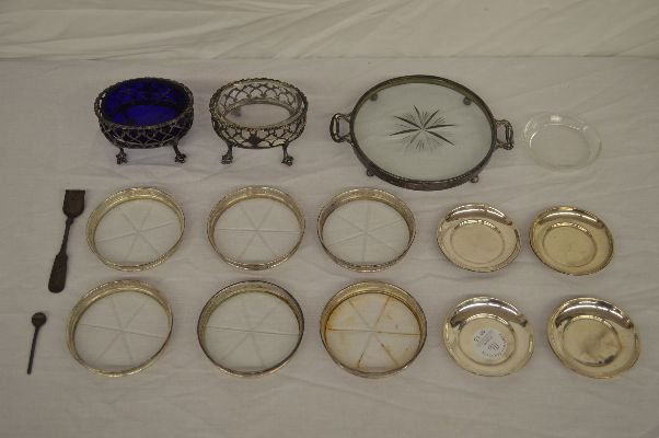 2 GEORGIAN SILVER MASTER SALTS, COASTERS, ETC. 13: 2 GEORGIAN SILVER MASTER SALTS, COASTERS, ETC. 13 PIECES; 6.5 TROY oz