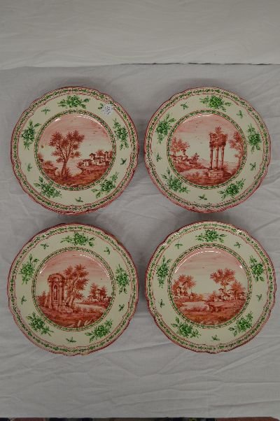 8 CARBONE ITALIAN MAJOLICA SCENIC DINNER PLATES: 8 CARBONE ITALIAN MAJOLICA SCENIC DINNER PLATES