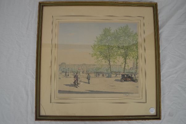 TAVIK FRANTISKE SIMON PRINT IN COLORS "QUAI VOLTAIRE AU: TAVIK FRANTISKE SIMON PRINT IN COLORS "QUAI VOLTAIRE AU PRINTEMPS"; 15"x14" PENCIL SIGNED