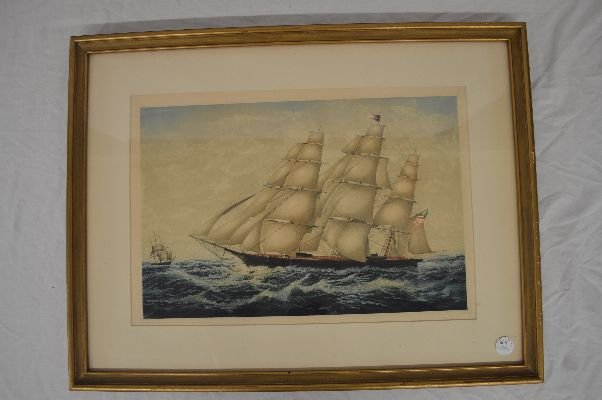 JOHN TAYLOR ARMS COLOR PRINT SIGNED ON RIGHT OF A: JOHN TAYLOR ARMS COLOR PRINT SIGNED ON RIGHT OF A CLIPPER SHIP; 18"x13"SIGHT