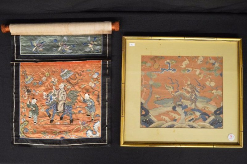 2 ANTIQUE CHINESE EMBROIDERED PANEL, 18TH AND 19TH (1 of 3)