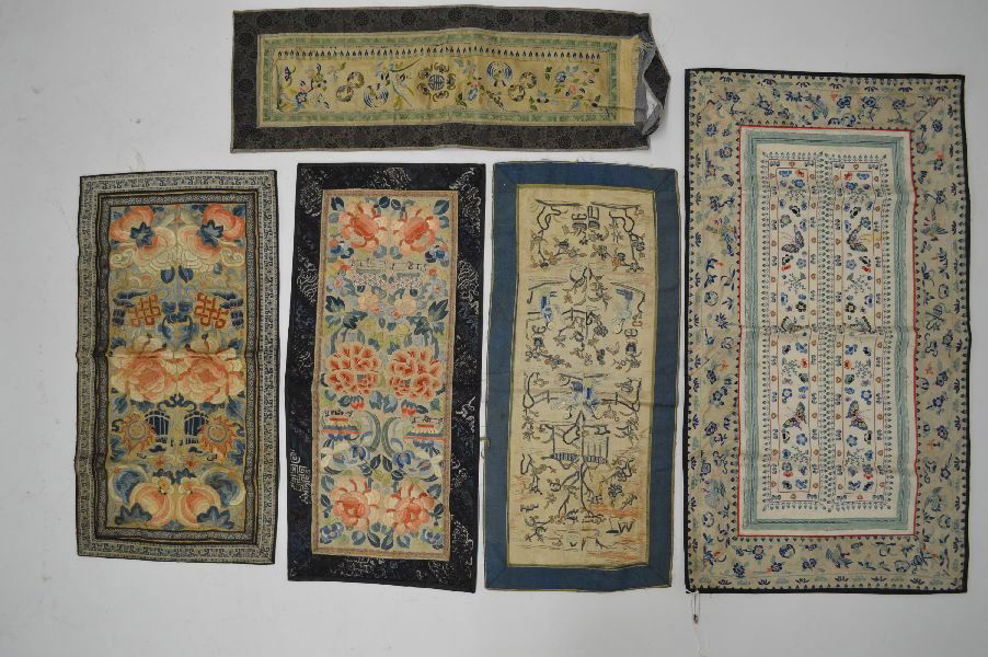 FIVE 19TH CENT CHINESE SILK EMBROIDERY (1 of 2)