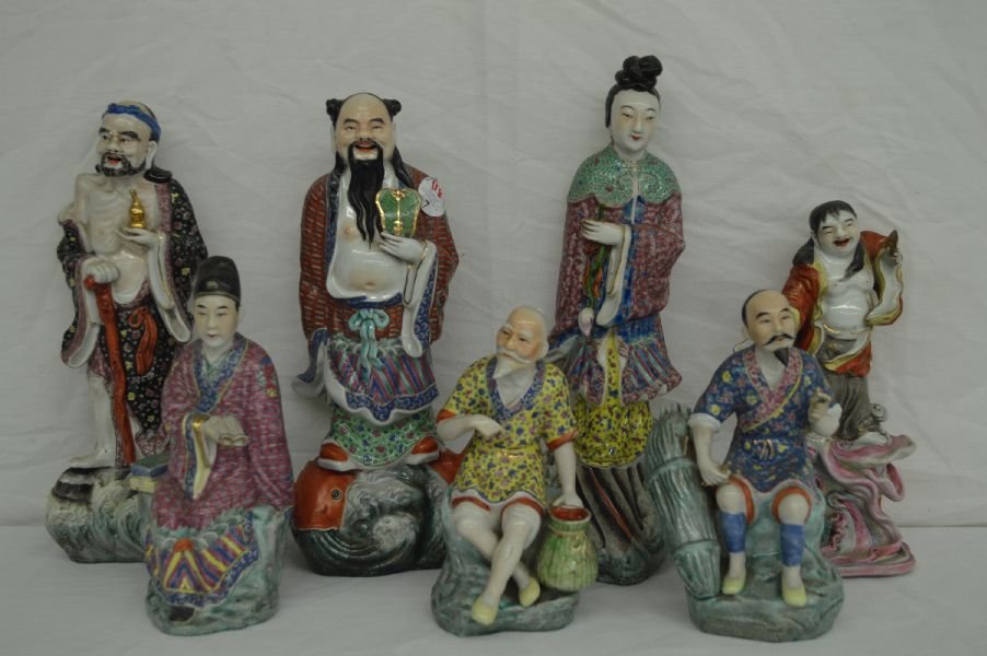 7 FAMILLE ROSE PORCELAIN FIGURES 12" AND SMALLER (1 of 1)