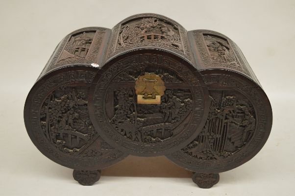 CARVED CAMPHOR WOOD CHEST; 22365: CARVED CAMPHOR WOOD CHEST; Approx. 34" wide, 22" tall and 17 1/2" deep 22365