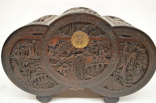 LARGE CARVED CAMPHOR WOOD CHEST; 22364: LARGE CARVED CAMPHOR WOOD CHEST; 44" WIDE, 27" TALL and 21" DEEP 22364