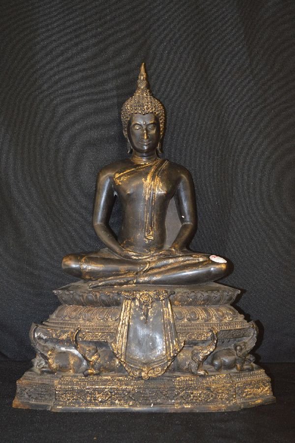 BRONZE AND GILT SITTING BUDDHA 18 1/2" (1 of 2)
