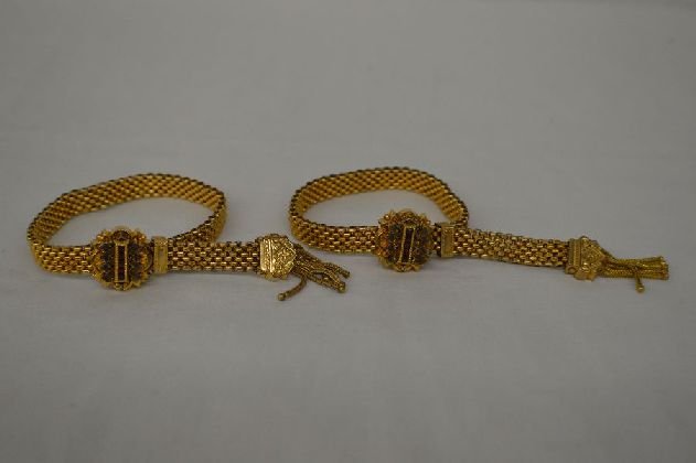2 19TH CENTURY GOLD SLIDE BRACELETS WITH EMERALDS (1 of 2)