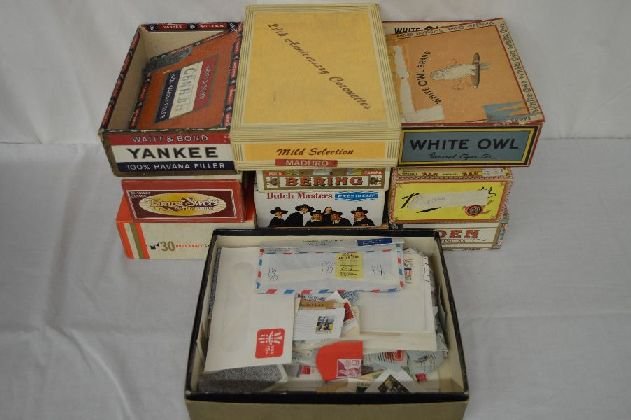 12 CIGAR BOXES W/EARLIER LOOSE STAMPS: 12 CIGAR BOXES W/EARLIER LOOSE STAMPS