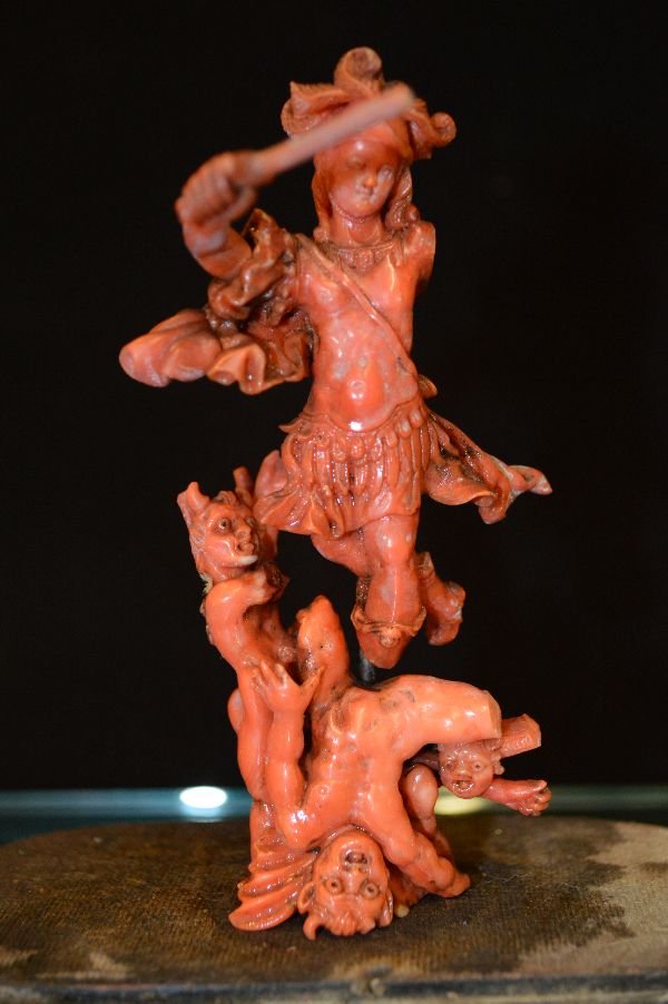 4" CARVED RED CORRAL FIGURAL GROUP, SAINT MICHAEL (1 of 6)
