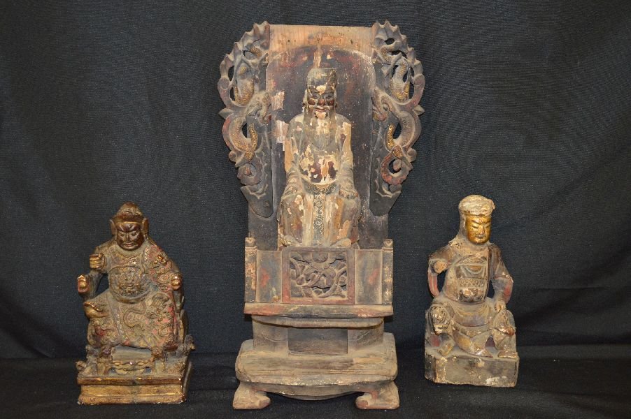 3 17TH CENTURY CARVED AND PAINTED WOOD IMMORTAL FIGURES (1 of 7)