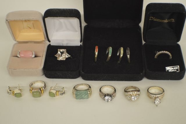 12 STERLING SILVER RINGS AND A PAIR OF MATCHING (1 of 3)
