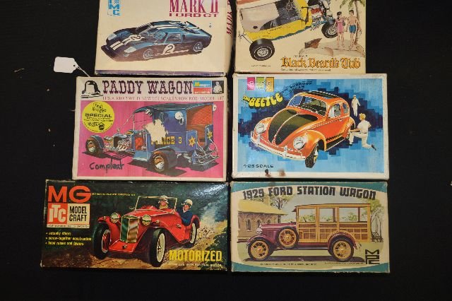 6 VINTAGE BOXED UNMADE 70'S HOT ROD MODELS, IMC,: 6 VINTAGE BOXED UNMADE 70'S HOT ROD MODELS, IMC, AURORA, MPC, ITC, MONOGRAM AND PYRO