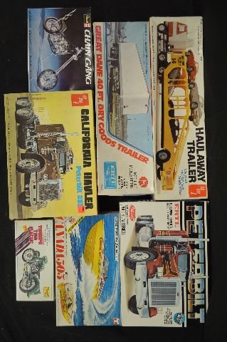 7 MISC UNMADE VINTAGE MODELS, BOAT , TRUCKS MOTORCYCLES: 7 MISC UNMADE VINTAGE MODELS, BOAT , TRUCKS MOTORCYCLES ETC