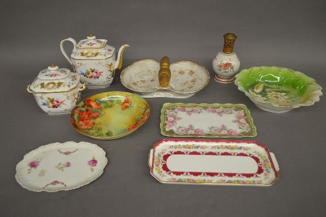 9 PIECES HP PORCELAIN TABLEWARE, PARIS TEAPOT, KPM (1 of 2)