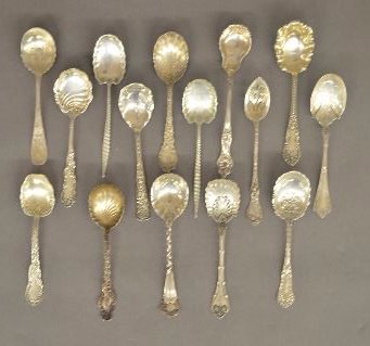15 FANCY VICTORIAN STERLING SILVER SERVING SPOONS; (1 of 2)
