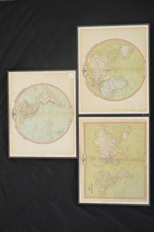 3 1850 HEMISPHERIC MAPS BY CF CRUCHLEY; 18 1/2" x 14 (1 of 3)