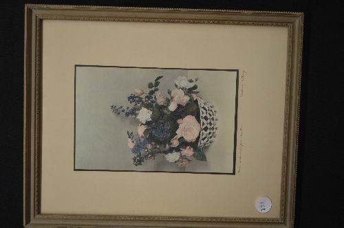 WALLACE NUTTING SIGNED PRINT, ROSES AND LARKSPUR (1 of 2)