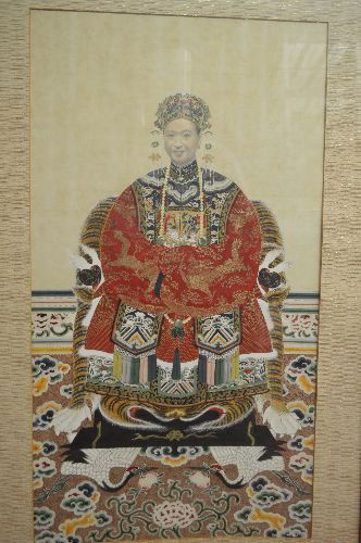 FRAMED CHINESE SCROLL OF WATERCOLOR PAINTING; 21" x 39" (1 of 2)
