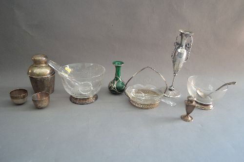 STERLING SILVER COCKTAIL SHAKER, SILVER OVERLAY VASE, 3 (1 of 3)