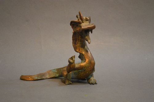 A GILDED CHINESE BRONZE DRAGON FIGURE; 6 1/2" x 5 1/2" (1 of 3)