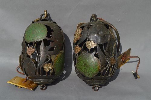 2  ANTIQUE BRONZE AND ENAMELED LILLY PAD FORM CANDLE LA (1 of 5)