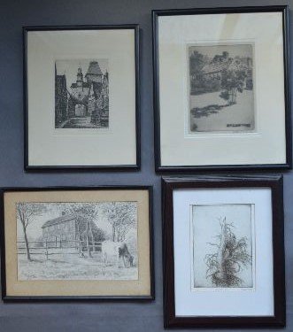 4 ARTIST SIGNED PRINTS; D.H.M., JAMES L THOMPSON, ETC;: 4 ARTIST SIGNED PRINTS; D.H.M., JAMES L THOMPSON, ETC; 10 1/2" x 6 1/2" SITE AND SMALLER