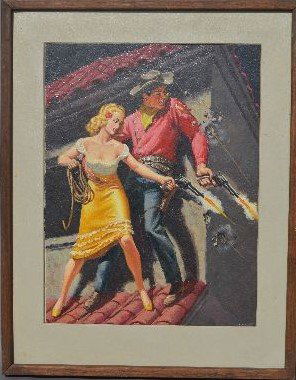 CLARENCE DOOER PULP ART WESTERN COWBOY COWGIRL PAINTING (1 of 4)