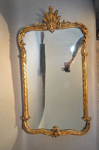 19TH CENT FANCY CARVED GUILT WOOD MIRROR; 36" x 20" (1 of 3)