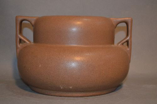 BROWN ART POTTERY VASE; 10" x 6" (1 of 3)