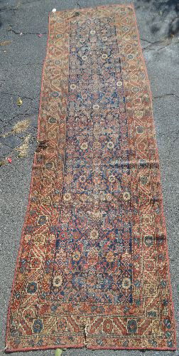 ANTIQUE HAND MADE PERSIAN RUNNER; 149"L x 43"W, EDGES (1 of 3)