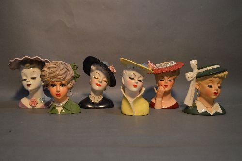6 VINTAGE PORCELAIN HEAD VASES; 6" AND SMALLER (1 of 7)