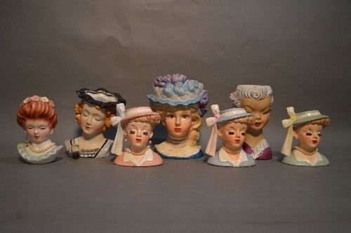 7 VINTAGE PORCELAIN HEAD VASES; 7" AND SMALLER (1 of 4)