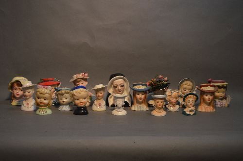 18 VINTAGE PORCELAIN HEAD VASES; 5 1/2" AND SMALLER (1 of 3)