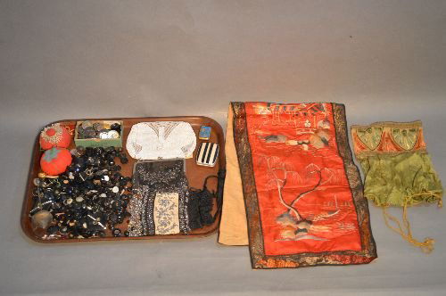 ANTIQUE BEADED PURSES, CHINESE NEEDLE POINT PANEL, LOT (1 of 4)