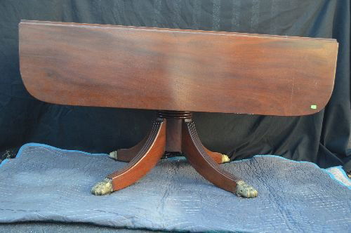 PERIOD DUNCAN PHYFE DROPLEAF TABLE WITH BRASS FEET 49": PERIOD DUNCAN PHYFE DROPLEAF TABLE WITH BRASS FEET 49" LONGX 26.5" TALL X 46" WIDE UNEXTENDED