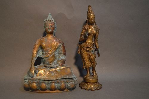 A THAI BRONZE STANDING FIGURE AND SEATED BUDDHA (1 of 3)