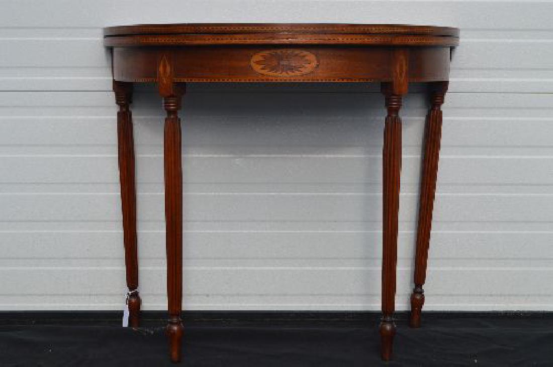 19TH C.  SATINWOOD INLAID DEMILUNE CARD TABLE (1 of 5)