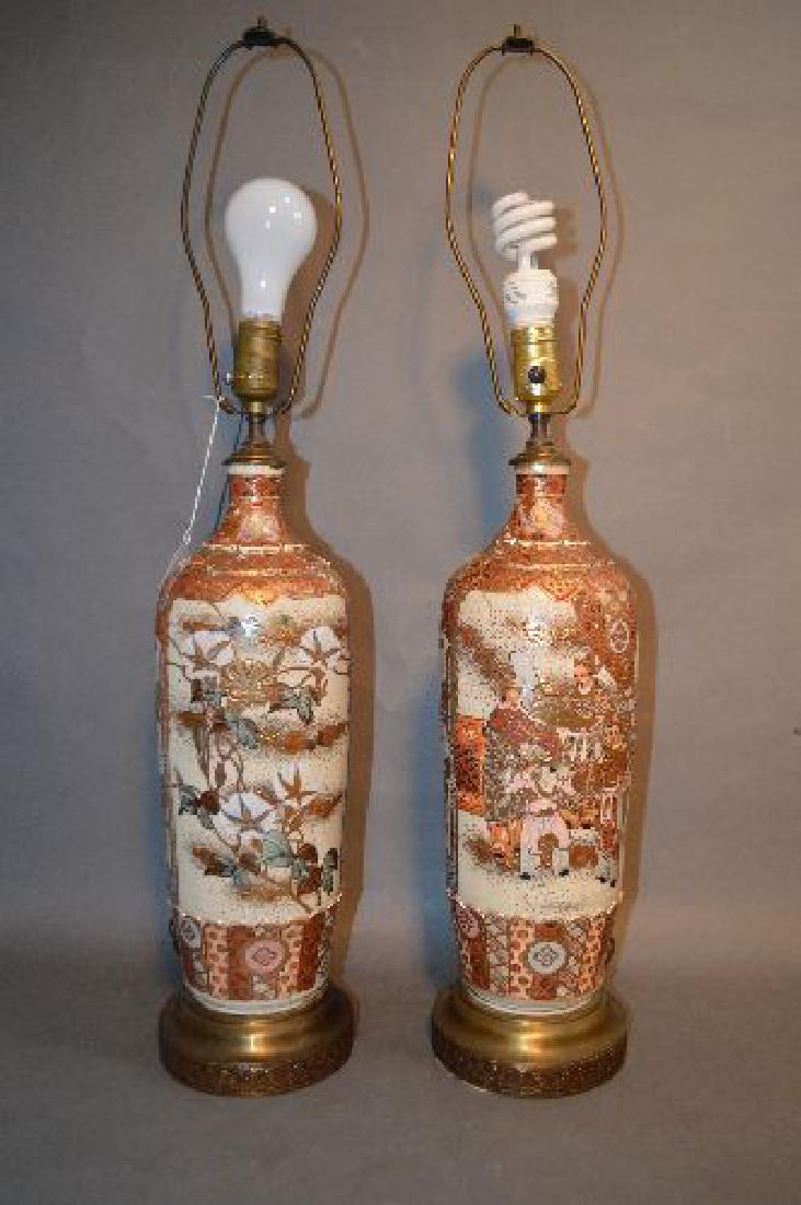 PAIR OF SATSUMA TABLE LAMPS; 32" x 5 1/2" (1 of 3)