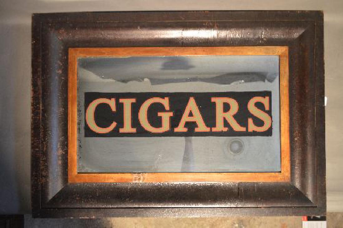 ANTIQUE "CIGARS" SIGN  REVERSE PAINTED MIRROR 23"X33" (1 of 2)