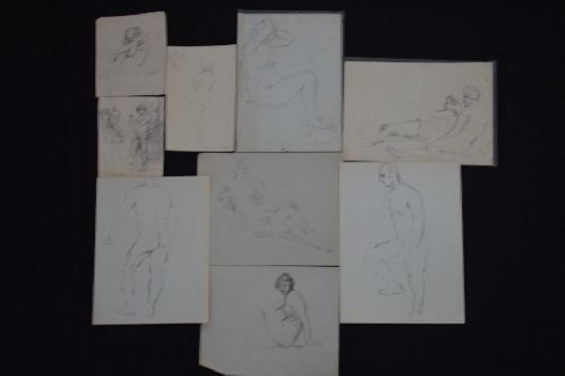 9 WILLIAM MEYEROWITZ NUDE STUDY DRAWINGS. 5 SIGNED: 9 WILLIAM MEYEROWITZ NUDE STUDY DRAWINGS. 5 SIGNED 12"X9"