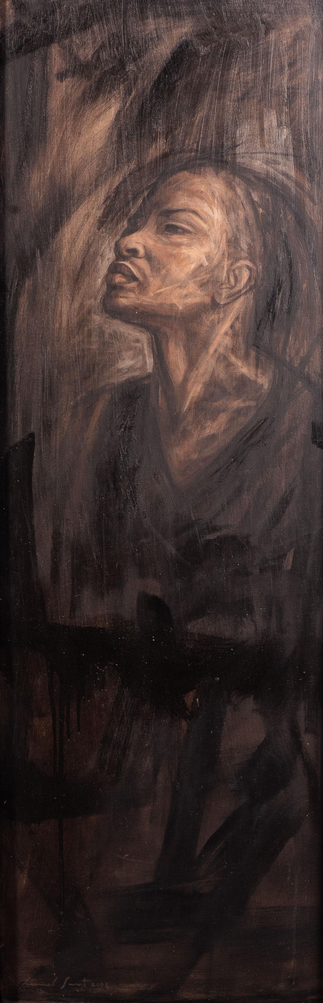 PORTRAIT IN GREY: Lionel Smit (South African 1982 -) PORTRAIT IN GREY signed and dated 2006 oil on canvas laid down on board 152,5 by 49,5cm